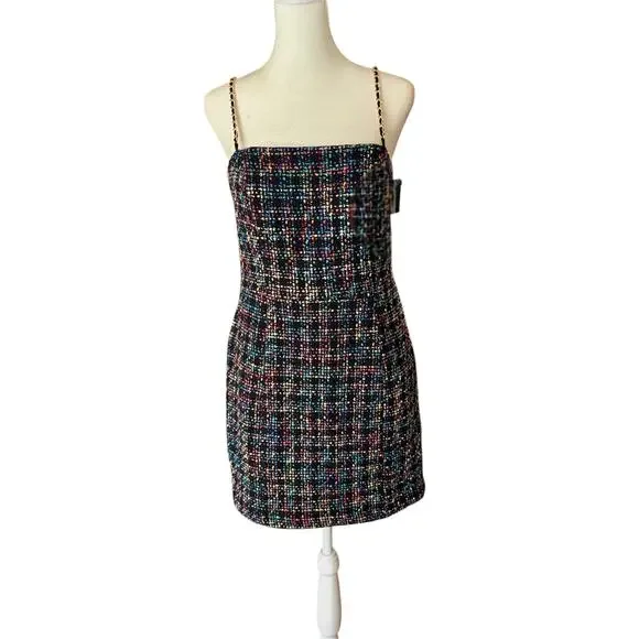 Amanda Uprichard Size M Tweed Belted Hasley Dress Mini Bodycon Multicolor ￼ - Picture 3 of 8